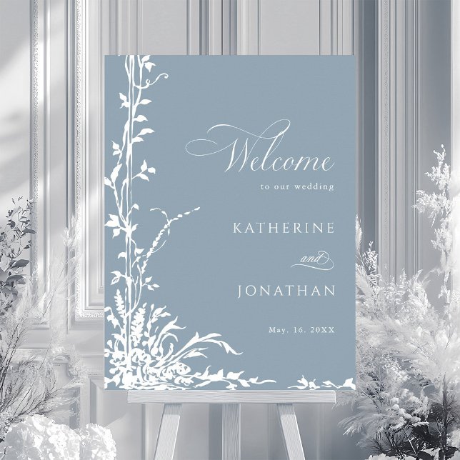 Botanical Arch Garden Dusty Blue Wedding Welcome Poster (Skapare uppladdad)