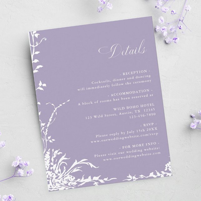 Botanical Arch Garden Lavender Wedding Details Tilläggskort (Skapare uppladdad)