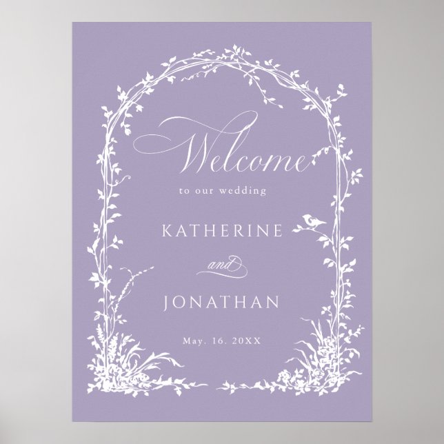  Botanical Arch Garden Lavender Wedding Welcome Poster (Framsidan)