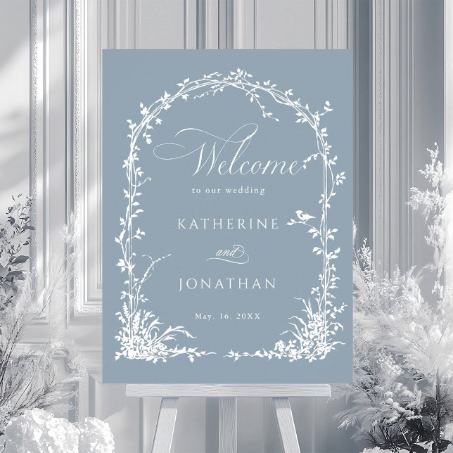 Botanical Arch Garden Wedding Dusty Blue Welcome  Poster (Skapare uppladdad)