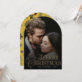 Botanical Arch Photo Gold Christmas Holiday Card Inbjudningar