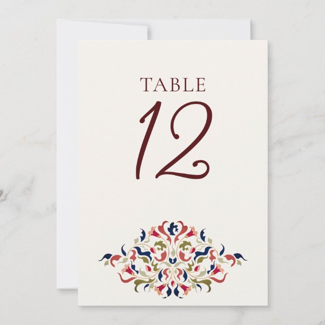 Botanical Art Floral Paisley Wedding Table Number Inbjudningar (Framsida)