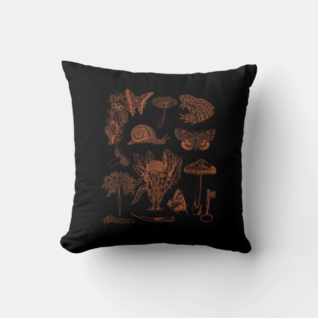 Botanical Art, Frog Fungi Goblincore Aesthetic Cot Kudde (Framsida)