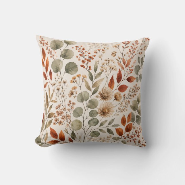 Botanical Autumn Floral Throw Pillow Kudde (Framsida)