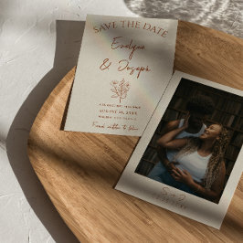 Botanical Beige Blommigt Terracotta Photo Bröllop Spara Datumet