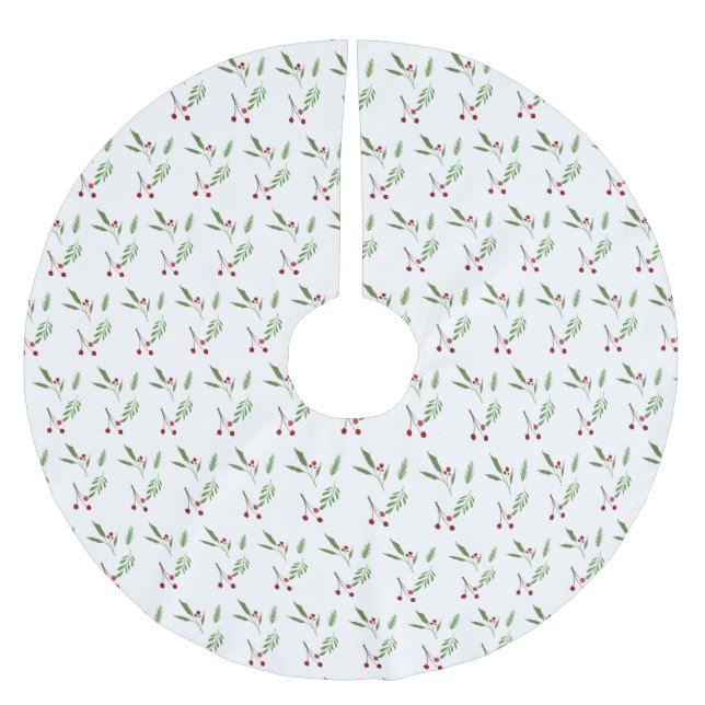 Botanical Berry Modern Holiday Christmas Greenery  Julgransmatta Borstad Polyester (Framsidan)