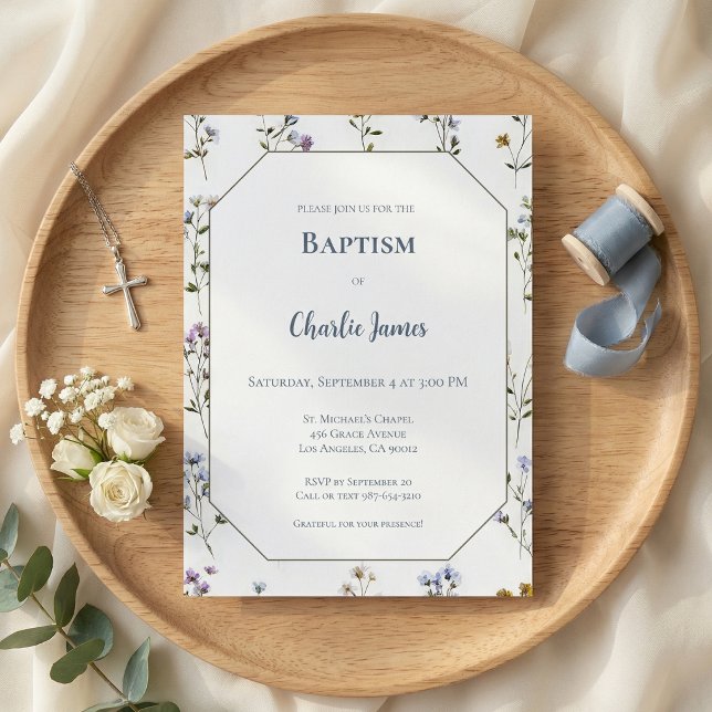 Botanical Blue Green Baptism Invitation (Skapare uppladdad)