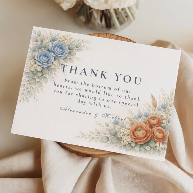 Botanical Blue Rose Wedding Tack Kort (Skapare uppladdad)