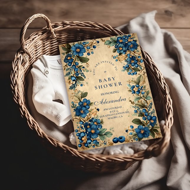 Botanical Blueberry Floral Baby Shower Inbjudningar (Skapare uppladdad)