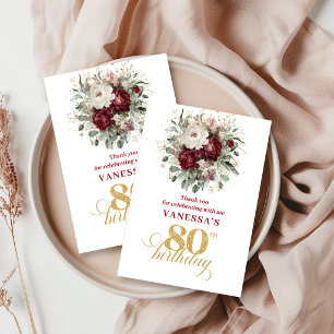 Botanical Blush Burgundy 80-årsdag Tack Kort