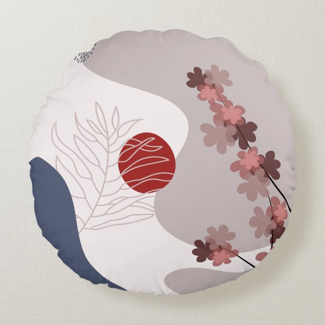 Botanical Boho Blue Magenta Rund Kudde (Framsidan)