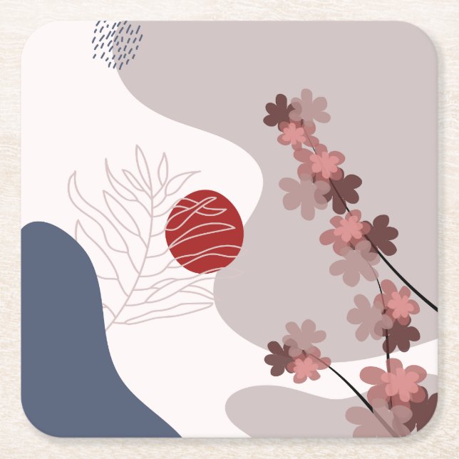 Botanical Boho Blue Magenta Underlägg Papper Kvadrat (Framsidan)