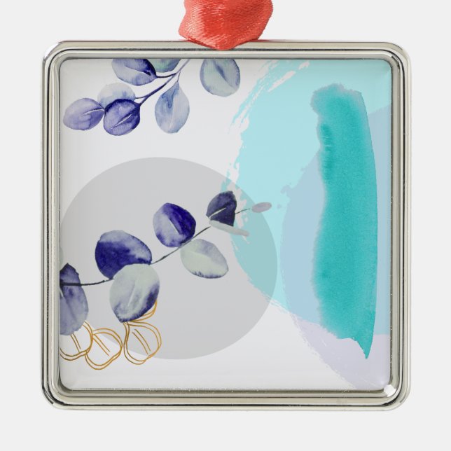 Botanical Boho Cyan Lila Julgransprydnad Metall (Framsidan)