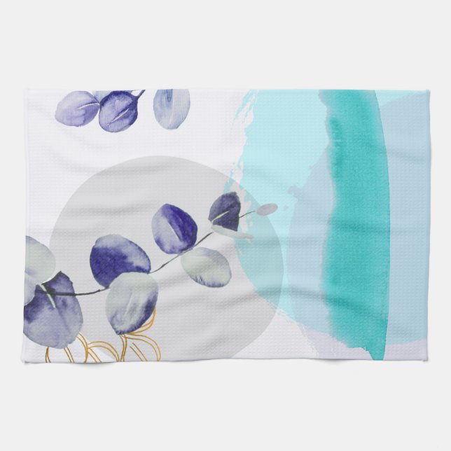 Botanical Boho Cyan Lila Kökshandduk (Horisontell)