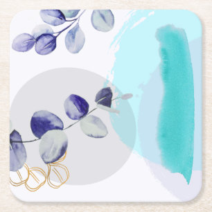 Botanical Boho Cyan Lila Underlägg Papper Kvadrat