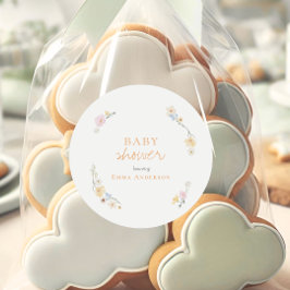 Botanical Boho flowers Script baby shower Runt Klistermärke