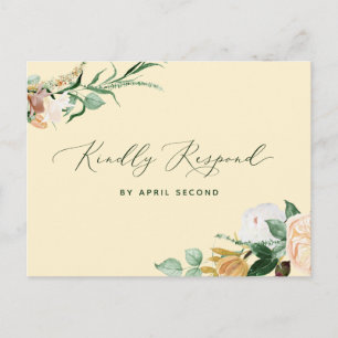 Botanical Boho Greenery Pastel Gult Bröllop OSA Inbjudan Vykort