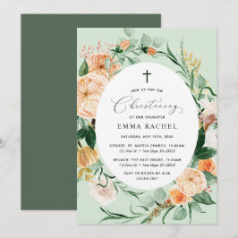 Botanical Boho Grönt Girl Christening Personlig Inbjudningar