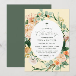 Botanical Boho Gult Christening Personlig Inbjudningar