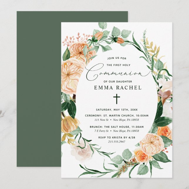 Botanical Boho Personlig Greenery Communion Inbjudningar (Fram/baksida)