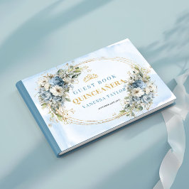 Botanical Boho Quince Guest Book Blue Gold Theme Gästböcker
