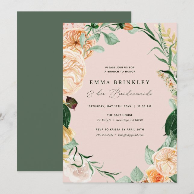 Botanical Boho Rosa Bridesmaids Luncheon Brunch Inbjudningar (Fram/baksida)