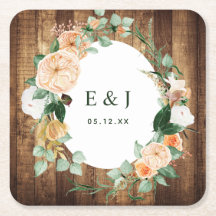 Botanical Boho Rustic Wood Monogram Barn Bröllop