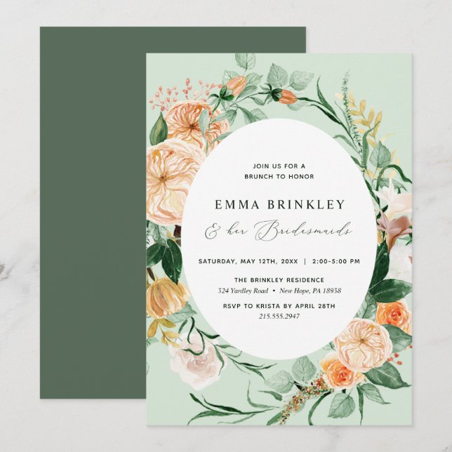 Botanical Boho Sage Bridesmaids Luncheon Brunch Inbjudningar (Fram/baksida)