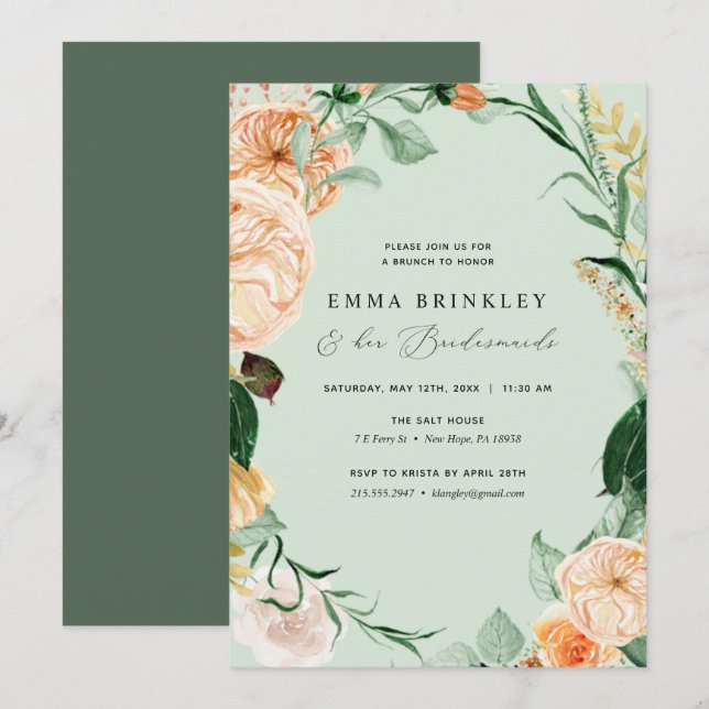 Botanical Boho Sage Bridesmaids Luncheon Brunch Inbjudningar (Fram/baksida)