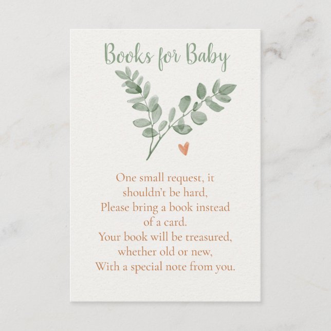 Botanical Books for Baby Card – Minimal Eucalyptus Tilläggskort (Framsida)
