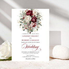 Botanical Burgundy and White Flowers Wedding Invit Inbjudningar