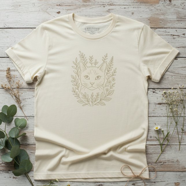 Botanical Cat Bloom Design – Floral Line Art Cat  T Shirt (Skapare uppladdad)