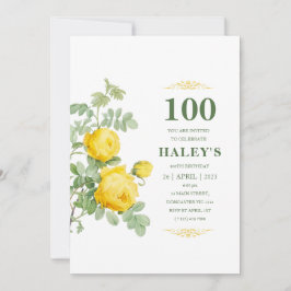 Botanical Chic Gul Grön Blommig 100-årsdag Inbjudningar