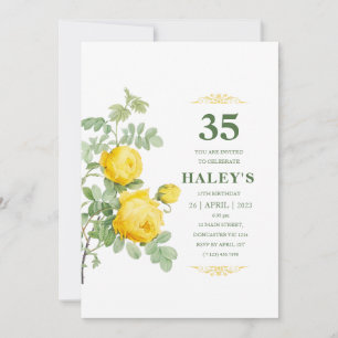 Botanical Chic Gul & Grön Blommig 35-årsdag Inbjudningar