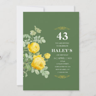 Botanical Chic Gul & Grön Blommig 43-årsdag Inbjudningar