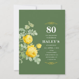 Botanical Chic Gul & Grön Blommig 80-årsdag Inbjudningar