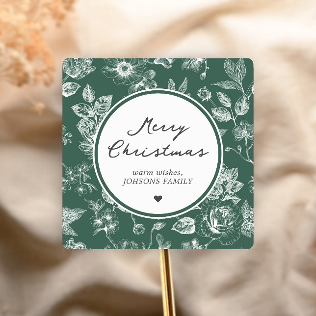 Botanical Christmas Fyrkantigt Klistermärke (Christmas Family Holiday Sticker)