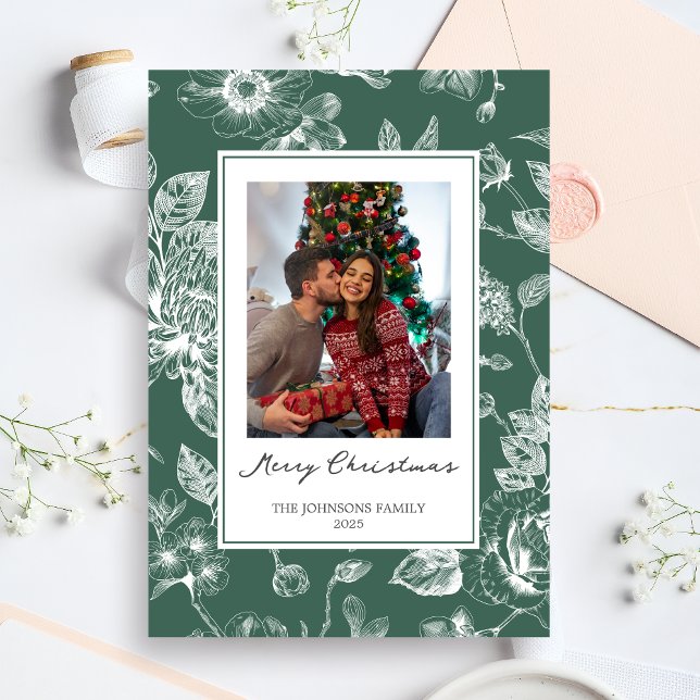 Botanical Christmas Holiday Photo Inbjudningar (Christmas Family Holiday Card)
