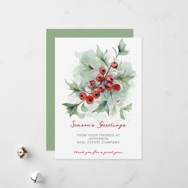 Botanical Christmas Holidays Company Business  Julkort (Fram/Back In Situ)