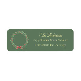 Botanical Christmas Wreath Modern Script Address Returadress Etikett