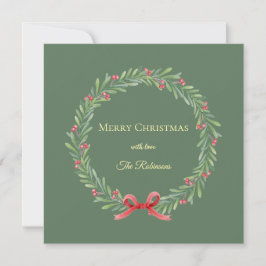 Botanical Christmas Wreath Modern Script Julkort