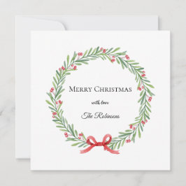 Botanical Christmas Wreath Modern Script Julkort