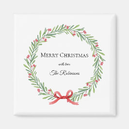 Botanical Christmas Wreath Modern Script Magnet