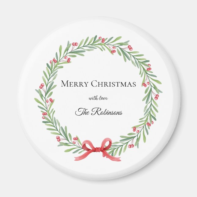 Botanical Christmas Wreath Modern Script Magnet (Framsidan)