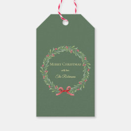 Botanical Christmas Wreath Modern Script Presentetikett