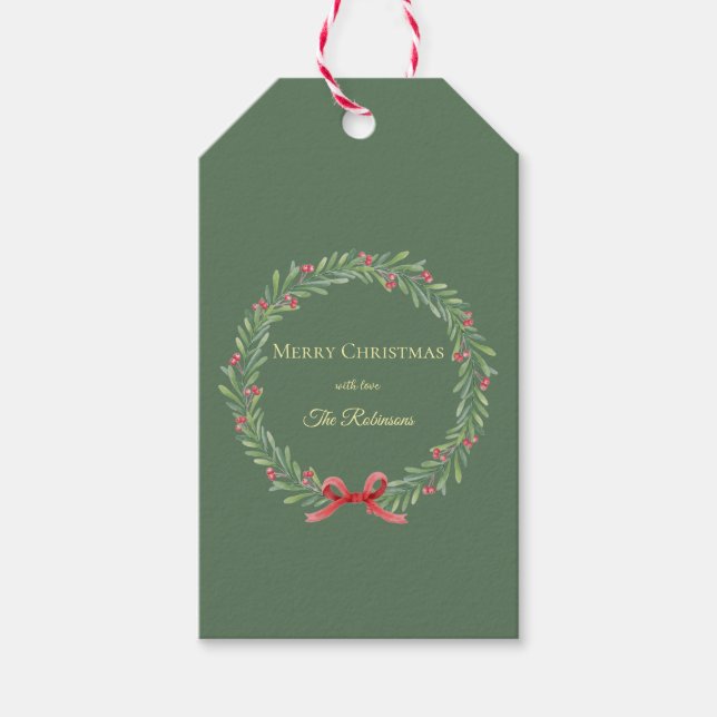Botanical Christmas Wreath Modern Script  Presentetikett (Framsidan)