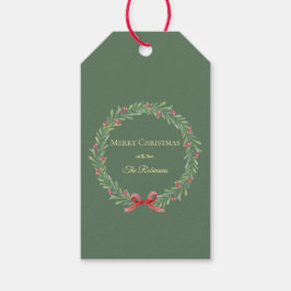 Botanical Christmas Wreath Modern Script Presentetikett
