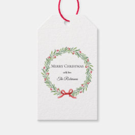 Botanical Christmas Wreath Modern Script Presentetikett