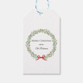 Botanical Christmas Wreath Modern Script Presentetikett