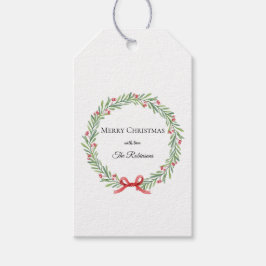 Botanical Christmas Wreath Modern Script Presentetikett